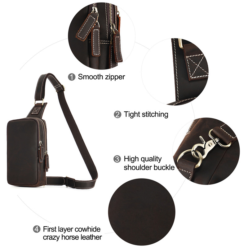 Crazy Horse Leather Large Capacity Men's Chest Bag Crossbody Bag (၄)မျိုး၊