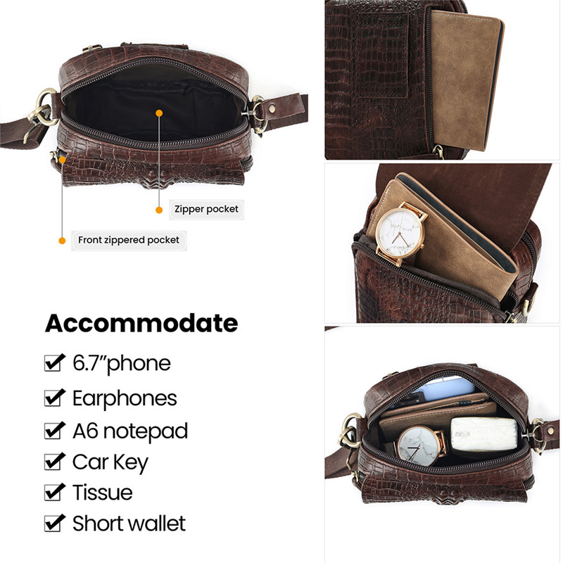 Çanta me rrip shumëfunksional me çantë krokodili me reliev të personalizuar nga lëkura e lopës (3)