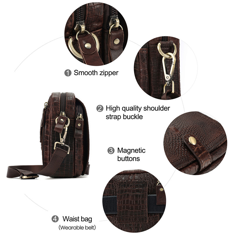 مخصص جلد البقر التمساح تنقش متعددة الوظائف حقيبة كروسبودي حزام الخصر حقيبة (4)