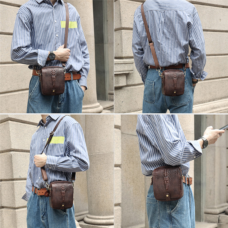 Çanta me rrip shumëfunksional me çantë krokodili me ngulitje nga lëkura e lopës (5)