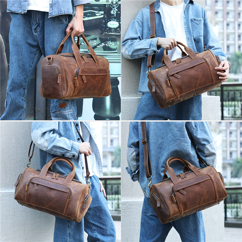 Custom Large Capacity Leather Men's Weekend Bag Bag Travel Bag (3)