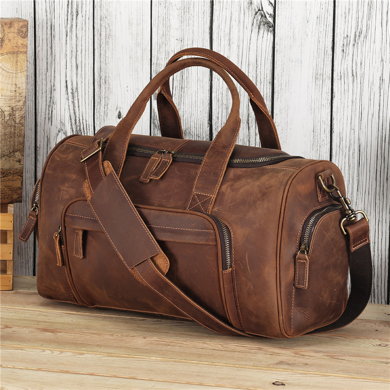 Персонализирана кожена мъжка уикенд чанта с голям капацитет Пътна чанта (34)