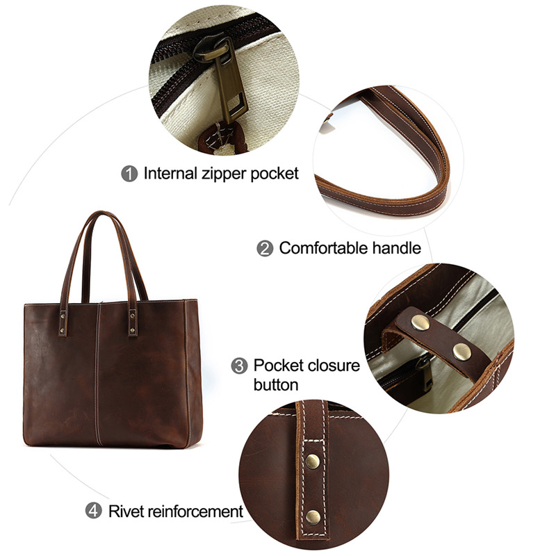 Customized Logo Leather Shoulder Bag para sa mga tote bag sa Lalaki (4)