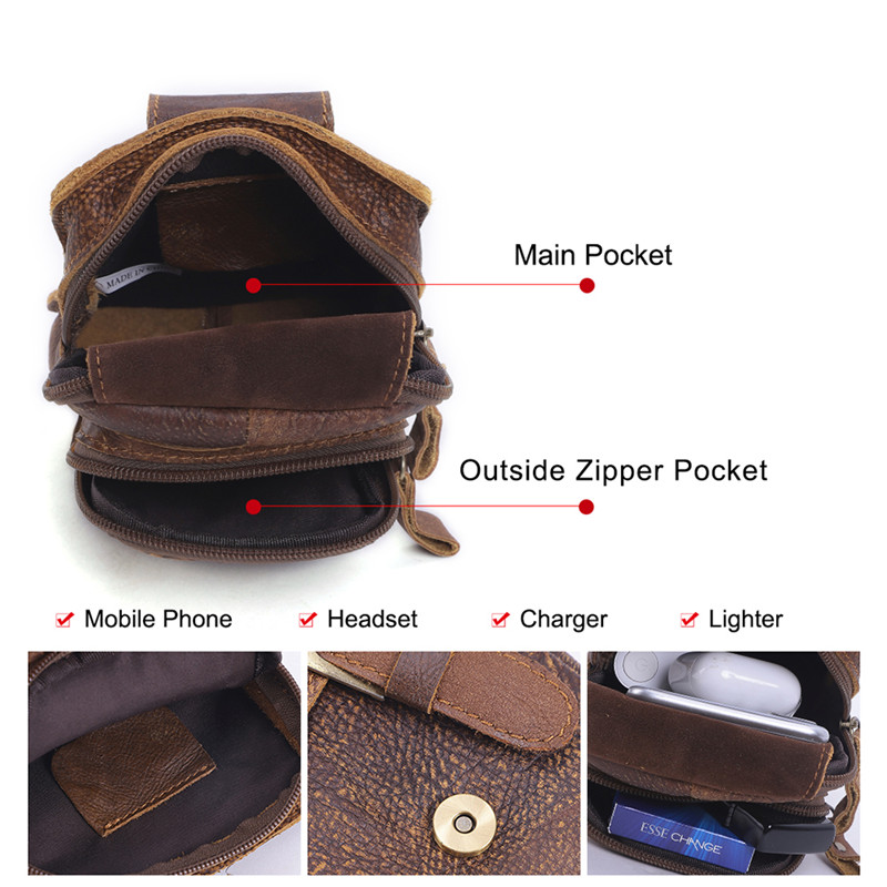 Customized Men's Leather Waist Pack Vintage Cell Phone Bag (2)