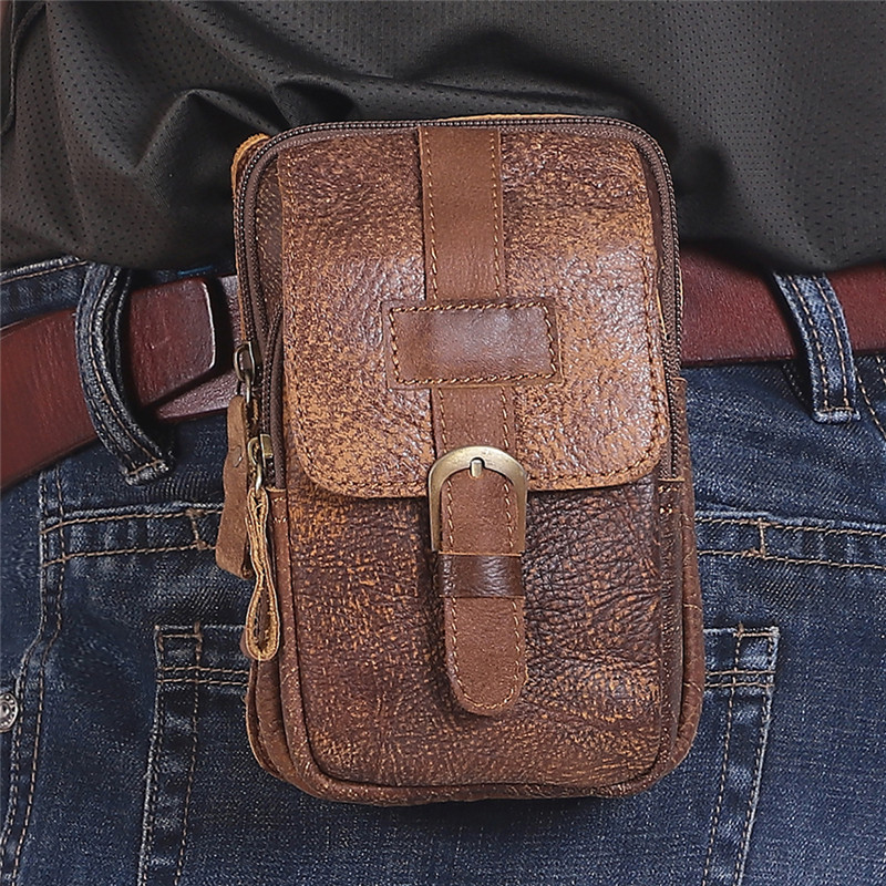 Customized Men's Leather Waist Pack Vintage Cell Phone Bag (20)