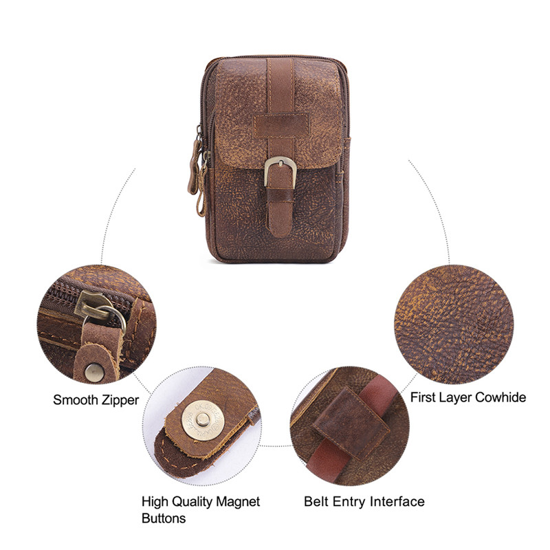 Prispôsobená pánska kožená taška do pása Vintage taška na mobil (3)