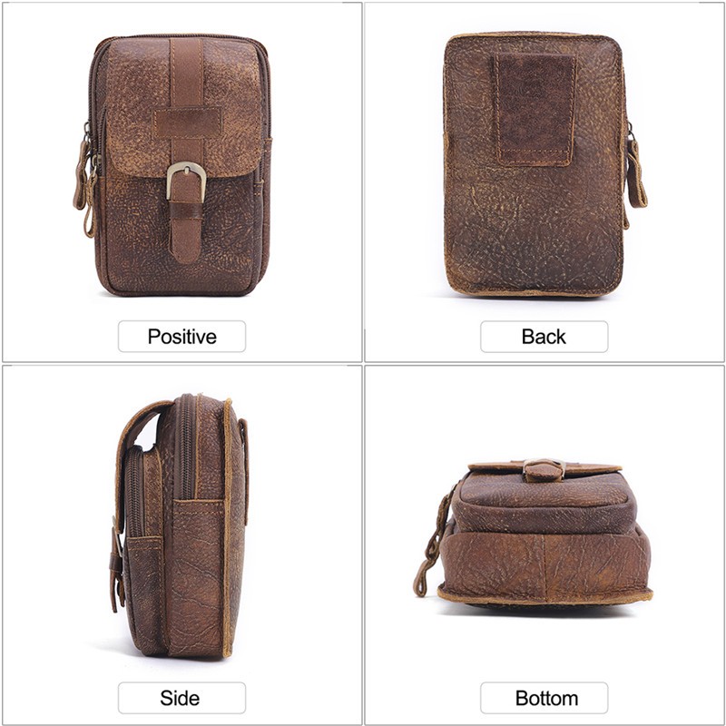Customized Men's Leather Waist Pack Vintage Cell Phone Bag (4)