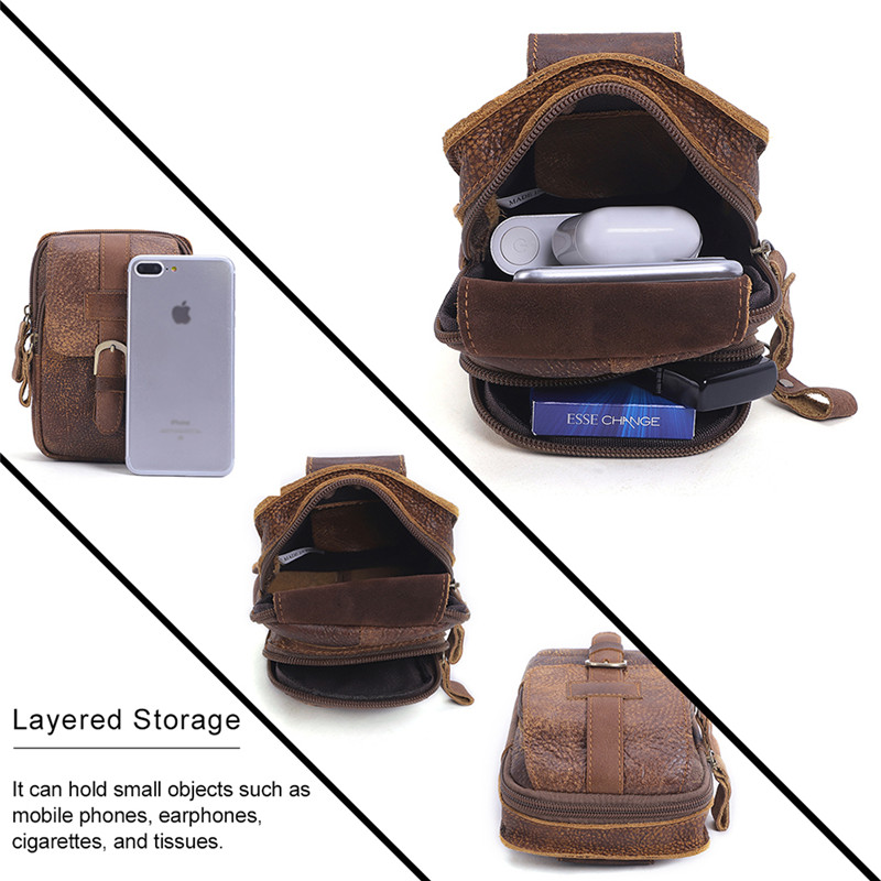 Customized Men's Leather Waist Pack Vintage Cell Phone Bag (5)