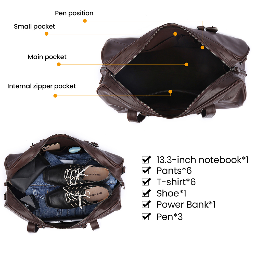 맞춤형 로고 유니섹스 베지터블 무두질 가죽 대용량 여행용 가방 (3)