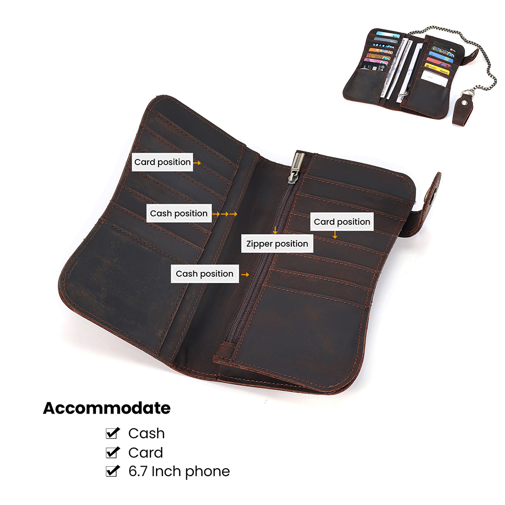 Tilpasset lang pung ægte læder multikort clutch taske (4)