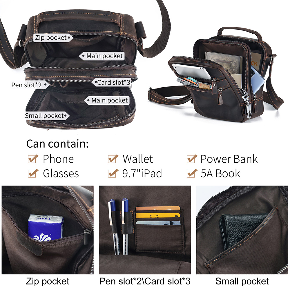 Персонализируемая кожаная мужская винтажная сумка через плечо (3)