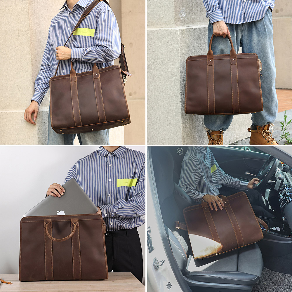 Customized Crazy Horse Leather Hombe Capacity Handbag Briefcase (1)