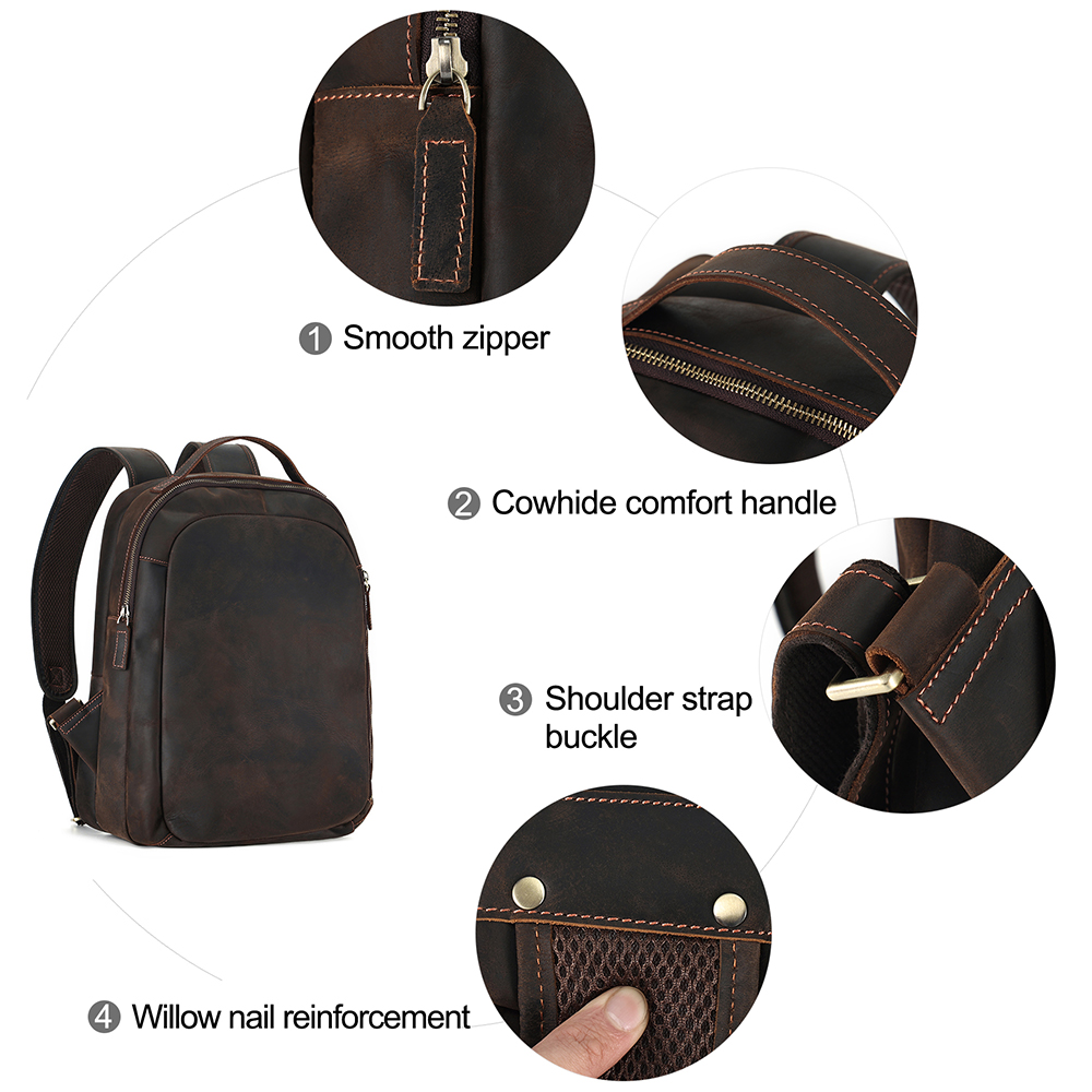 กระเป๋าเป้สะพายหลังคอมพิวเตอร์สำหรับธุรกิจผู้ชาย Crazy Horse Leather แบบกำหนดเองขนาด 15.6 นิ้ว (4)