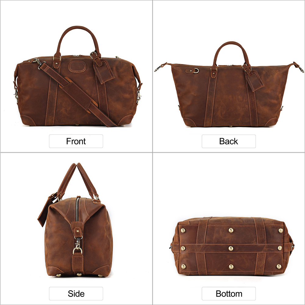 Oanpast Crazy Horse Leather Vintage Travel Bag Bagaazjetas Opklapbere sêfte tas (1)