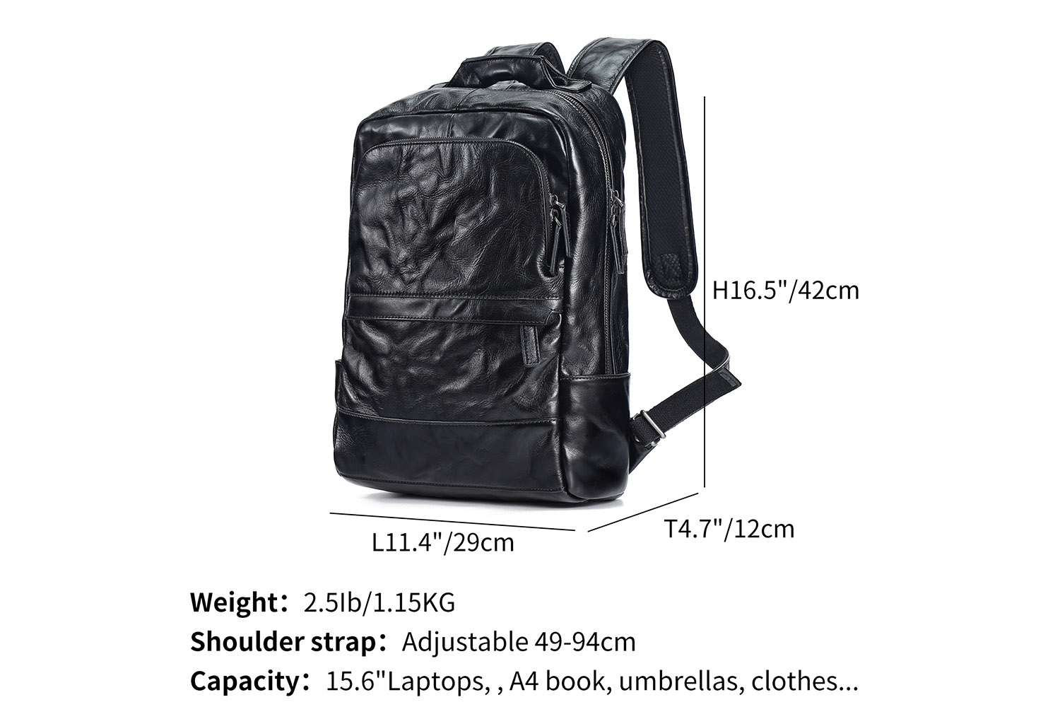 Prilagođeni LOGO biljno štavljene kože, poslovne ležerne crne muške ruksake (3)