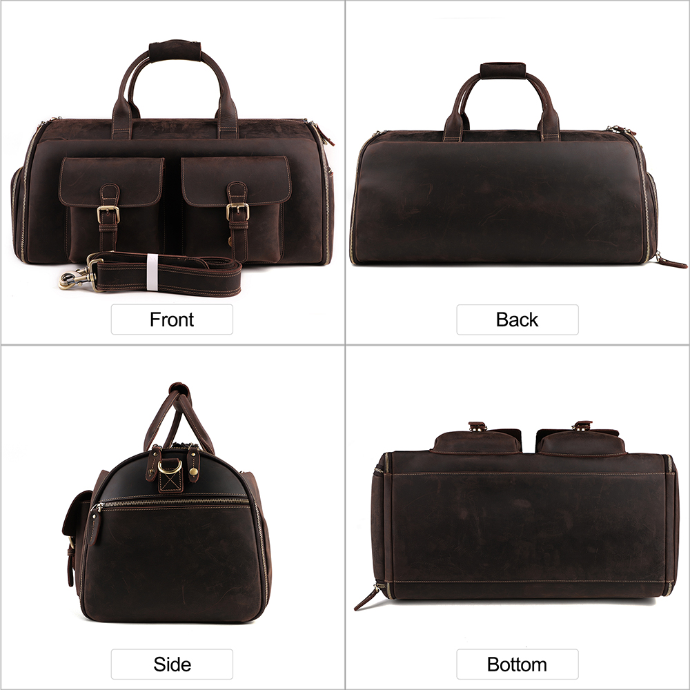 Customized Large Capacity Travel Bag Men's Bag Crazy Horse Leather Vintage Travel Bag Luggage Bag (2)