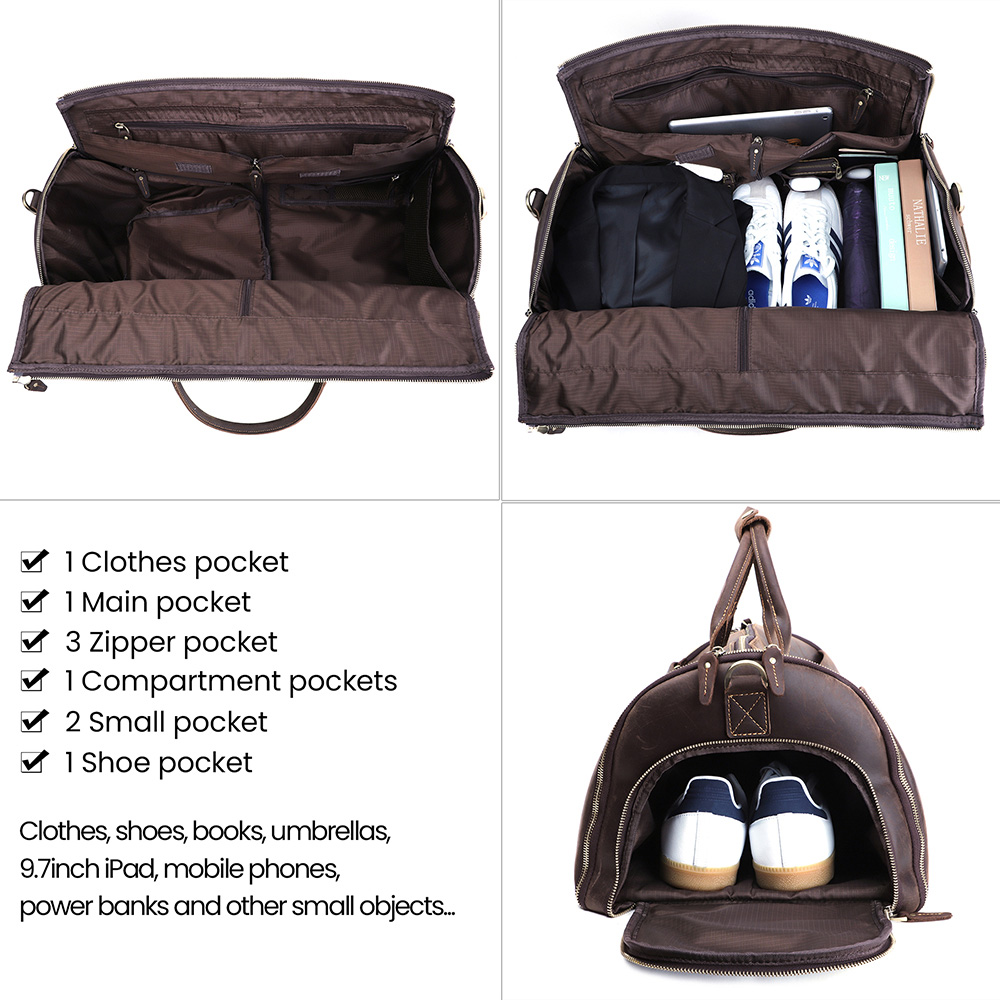 Customized Large Capacity Travel Bag Men's Bag Crazy Horse Leather Vintage Travel Bag Luggage Bag (3)