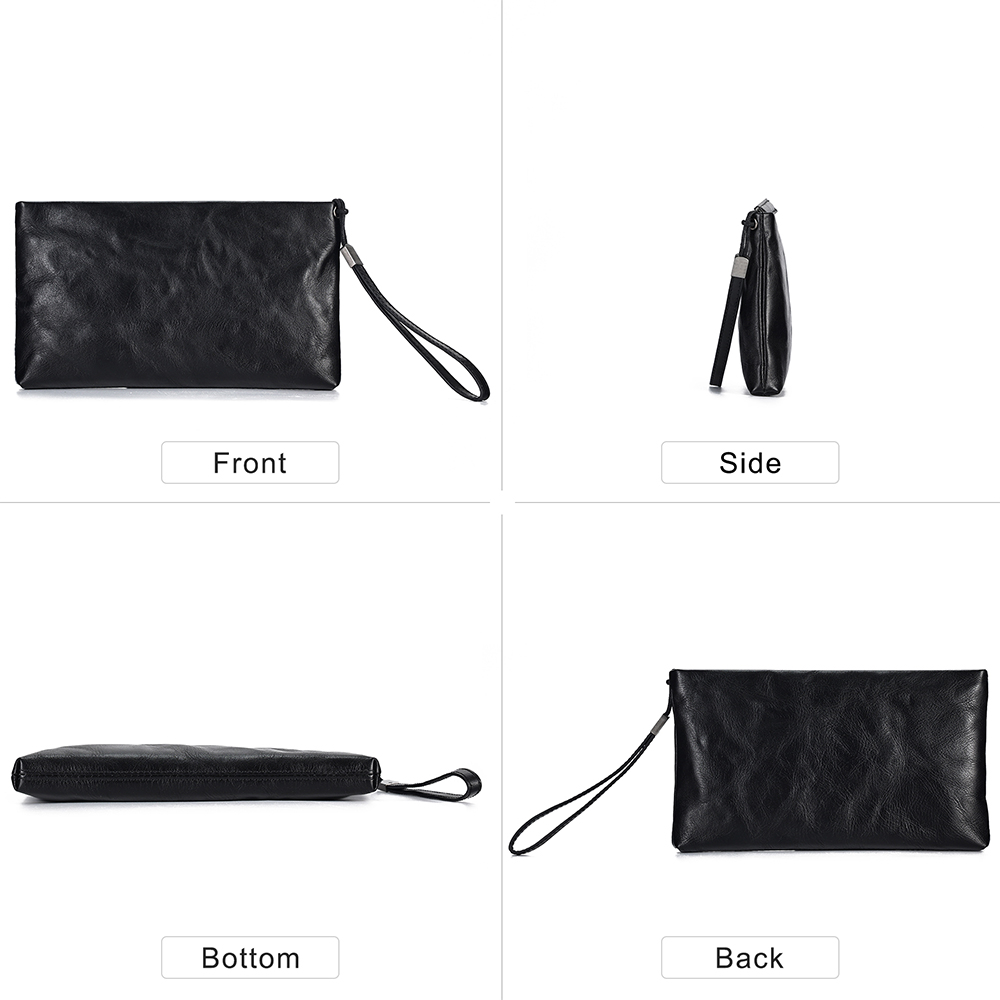 حقيبة كلاتش رجالية مخصصة من الجلد الأسود المدبوغ بالخضروات (4)