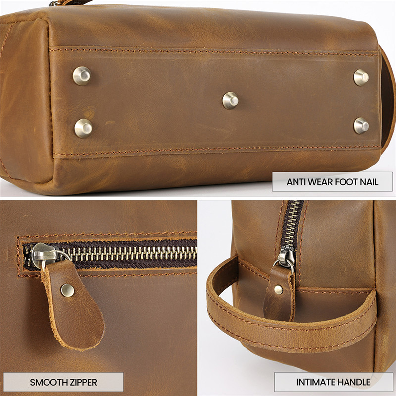 Mga factory custom na panlalaking malaking kapasidad na leather na toiletry bag (4)