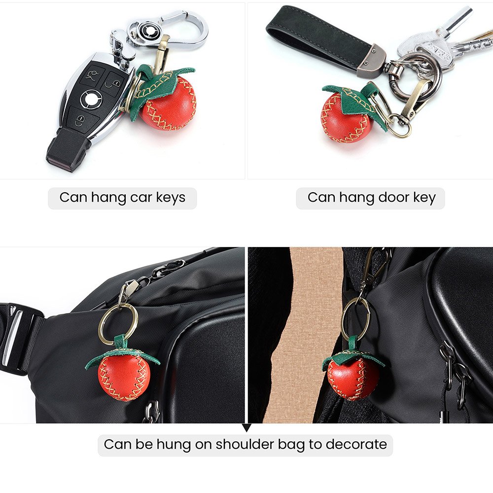 Ægte læder håndlavet nøgle charme jordbær nøglering (3)