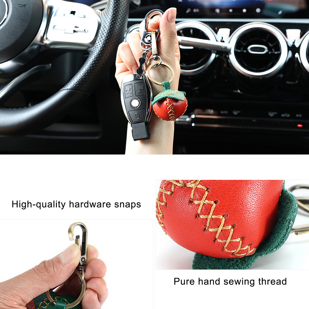 Ægte læder håndlavet nøgle charm jordbær nøglering (4)
