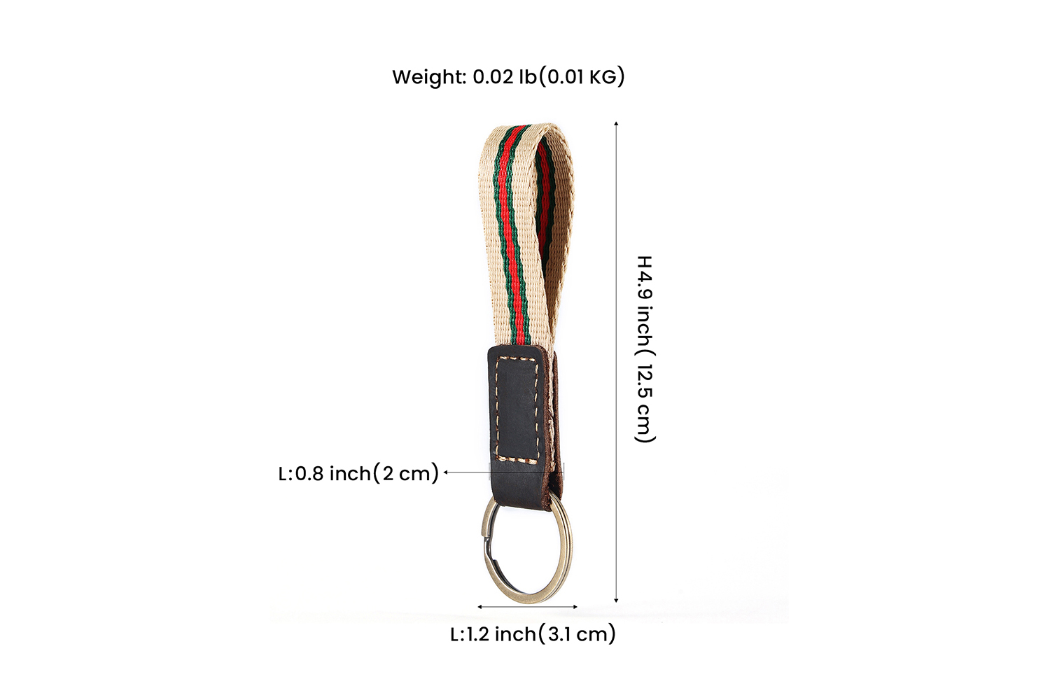 Schlüsselanhänger aus echtem Leder mit gestreiftem, gewebtem Riemen (1)