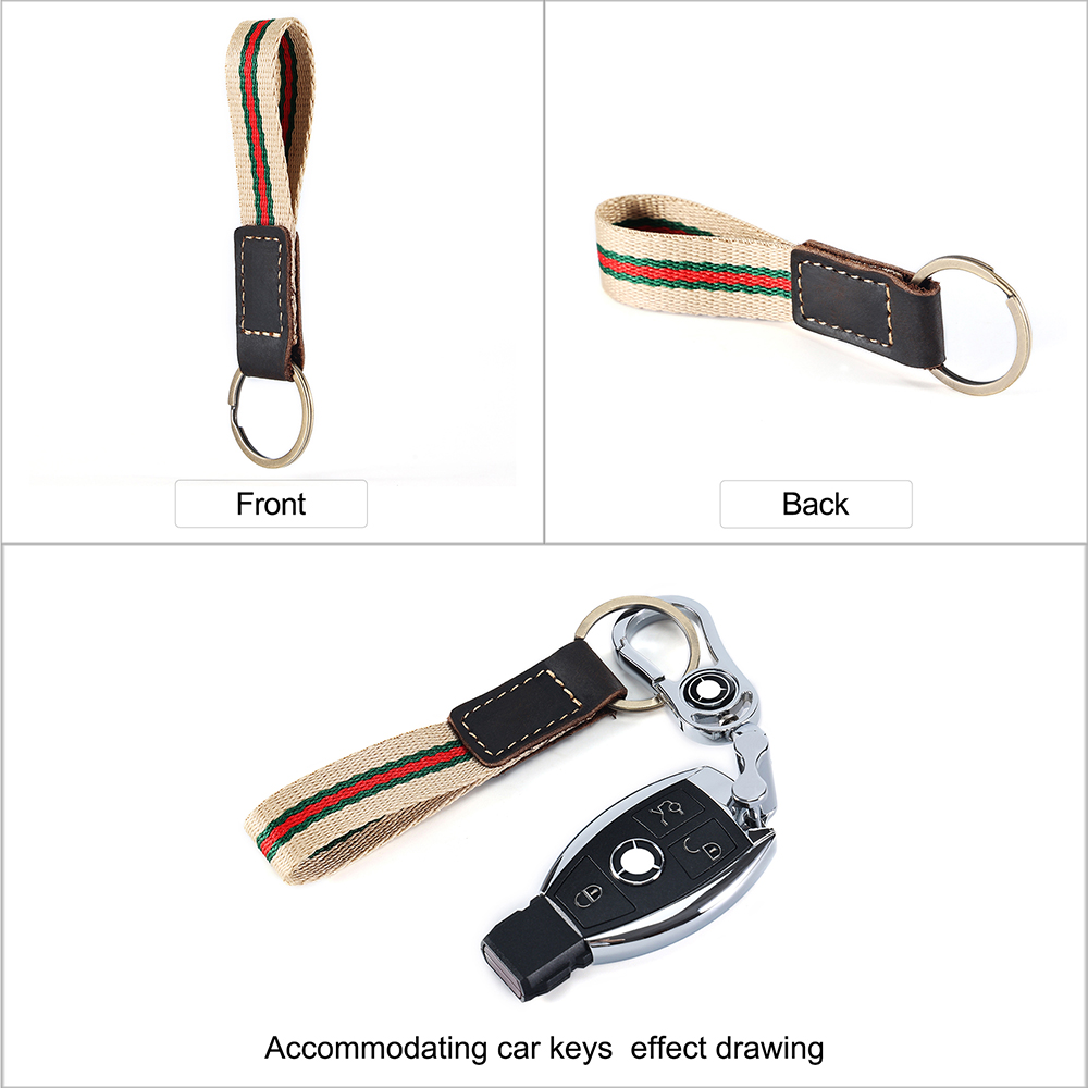 Schlüsselanhänger aus echtem Leder mit gestreiftem, gewebtem Riemen (2)