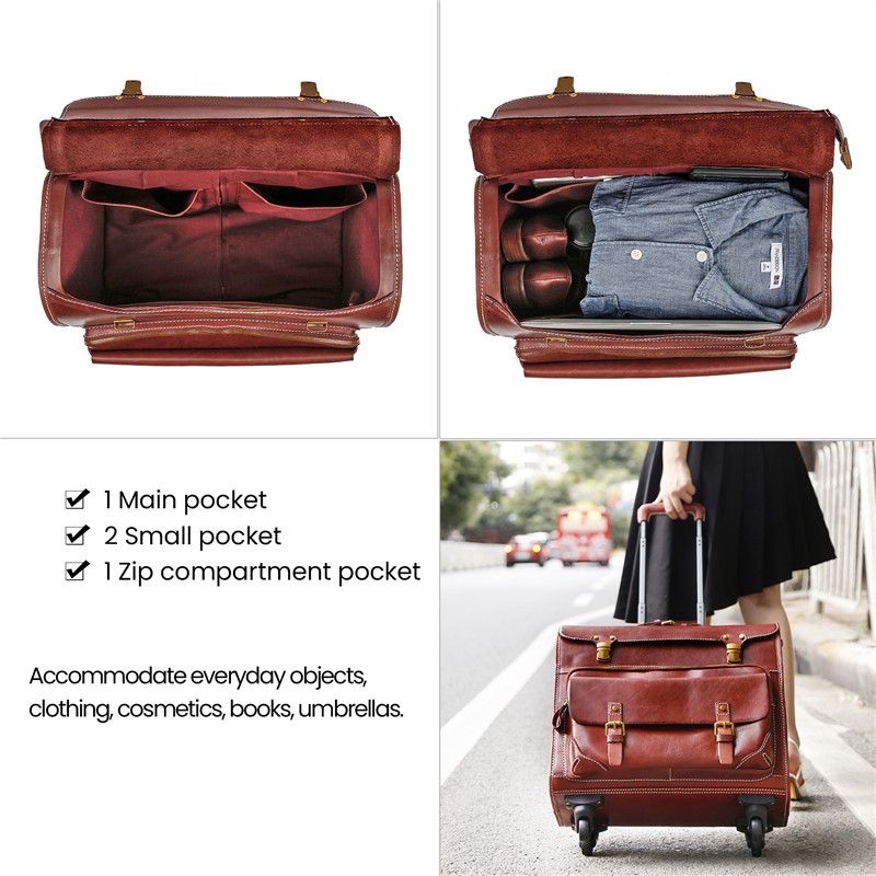 Χειροποίητη προσαρμοσμένη φυτικό μαυρισμένο δέρμα αποσκευές βαλίτσας μεγάλης χωρητικότητας (3)