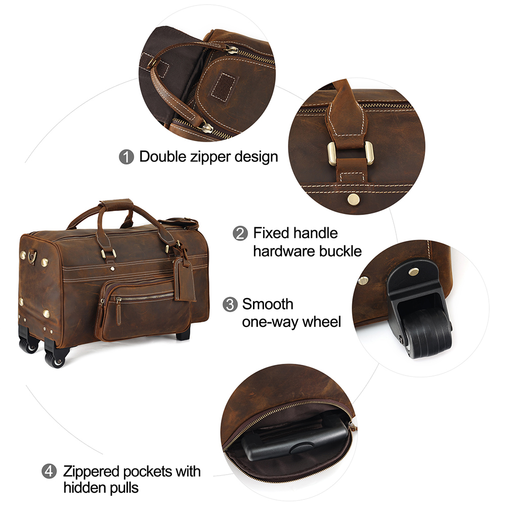 Genuine leather travel trolley bag (8)